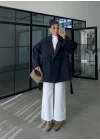 Rose Oversize Kuşaklı Lacivert Trençkot