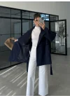 Rose Oversize Kuşaklı Lacivert Trençkot