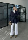 Rose Oversize Kuşaklı Lacivert Trençkot