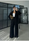 Rose Oversize Kuşaklı Siyah Trençkot