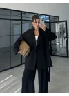 Rose Oversize Kuşaklı Siyah Trençkot