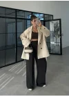Rose Oversize Kuşaklı Taş Trençkot