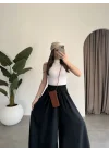 Rove Tensel Beli Lastikli Siyah Etek Pantolon