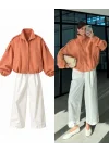Rovena Dik Yaka Orange Astarlı Ceket