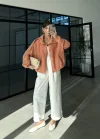 Rovena Dik Yaka Orange Astarlı Ceket