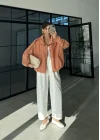 Rovena Dik Yaka Orange Astarlı Ceket