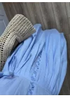 Safia Önü Düğmeli Astarlı Bebe Mavi Kuşaklı Elbise