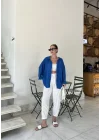 Saks Mavi Oversize Tensel Gömlek