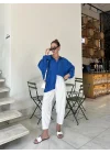 Saks Mavi Oversize Tensel Gömlek
