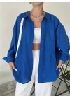 Saks Mavi Oversize Tensel Gömlek