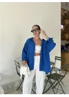 Saks Mavi Oversize Tensel Gömlek