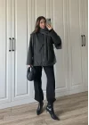 Şal Atkılı Antrasit Kaşe Ceket