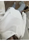 Şardonlu Oversize Beyaz Sweatshirt