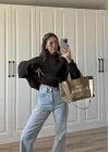 Şardonlu Oversize Kahve Sweatshirt
