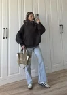 Şardonlu Oversize Kahve Sweatshirt
