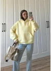 Şardonlu Oversize Sarı Sweatshirt