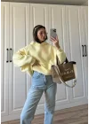 Şardonlu Oversize Sarı Sweatshirt