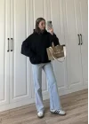 Şardonlu Oversize Siyah Sweatshirt