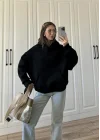 Şardonlu Oversize Siyah Sweatshirt