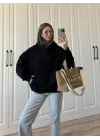 Şardonlu Oversize Siyah Sweatshirt