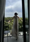 Saten Geçişli Mng Uzun Elbise