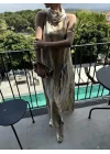 Saten Geçişli Mng Uzun Elbise