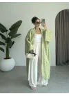 Saten İpek Desenli Yeşil Kimono