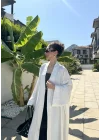 Saten Puantiyeli Uzun Beyaz Kimono