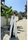 Saten Puantiyeli Uzun Beyaz Kimono