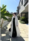 Saten Puantiyeli Uzun Beyaz Kimono
