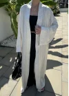 Saten Puantiyeli Uzun Beyaz Kimono