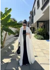 Saten Puantiyeli Uzun Beyaz Kimono