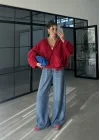 Sırtı Nakışlı Oversize Kapşonlu Kırmızı Ceket