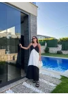 Siyah Beyaz Askılı Poplin Elbise