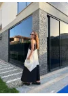 Siyah Beyaz Askılı Poplin Elbise
