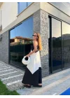 Siyah Beyaz Askılı Poplin Elbise