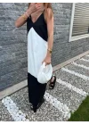 Siyah Beyaz Askılı Poplin Elbise