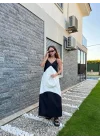 Siyah Beyaz Askılı Poplin Elbise