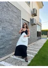 Siyah Beyaz Askılı Poplin Elbise