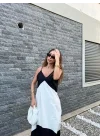 Siyah Beyaz Askılı Poplin Elbise