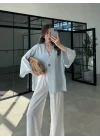 Sofi Tek Düğme Oversize Tensel Bebe Mavi Gömlek
