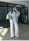 Sofi Tek Düğme Oversize Tensel Bebe Mavi Gömlek