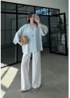 Sofi Tek Düğme Oversize Tensel Bebe Mavi Gömlek