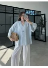 Sofi Tek Düğme Oversize Tensel Bebe Mavi Gömlek