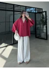 Sofi Tek Düğme Oversize Tensel Kırmızı Gömlek
