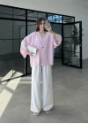 Sofi Tek Düğme Oversize Tensel Pembe Gömlek