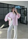 Sofi Tek Düğme Oversize Tensel Pembe Gömlek