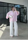Sofi Tek Düğme Oversize Tensel Pembe Gömlek