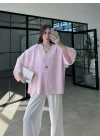 Sofi Tek Düğme Oversize Tensel Pembe Gömlek