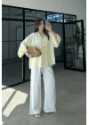 Sofi Tek Düğme Oversize Tensel Sarı Gömlek